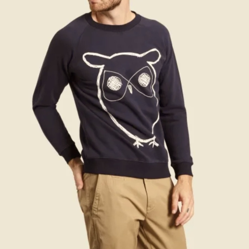 Navy Owl Sweatshirt Designed by Knowledge Cotton Apparel  men’s sweater